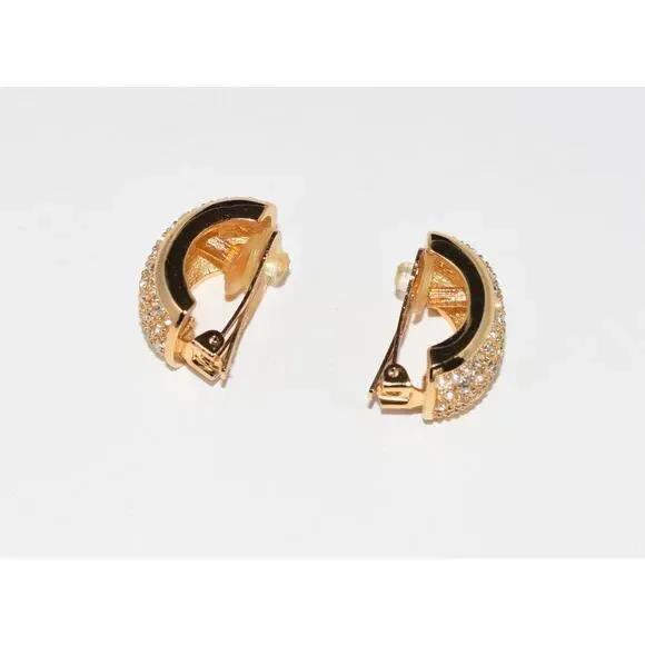 Christian Dior Henkel Grosse Chunky Half Moon Pave Rhinestone Clip Earrings - Picture 3 of 9